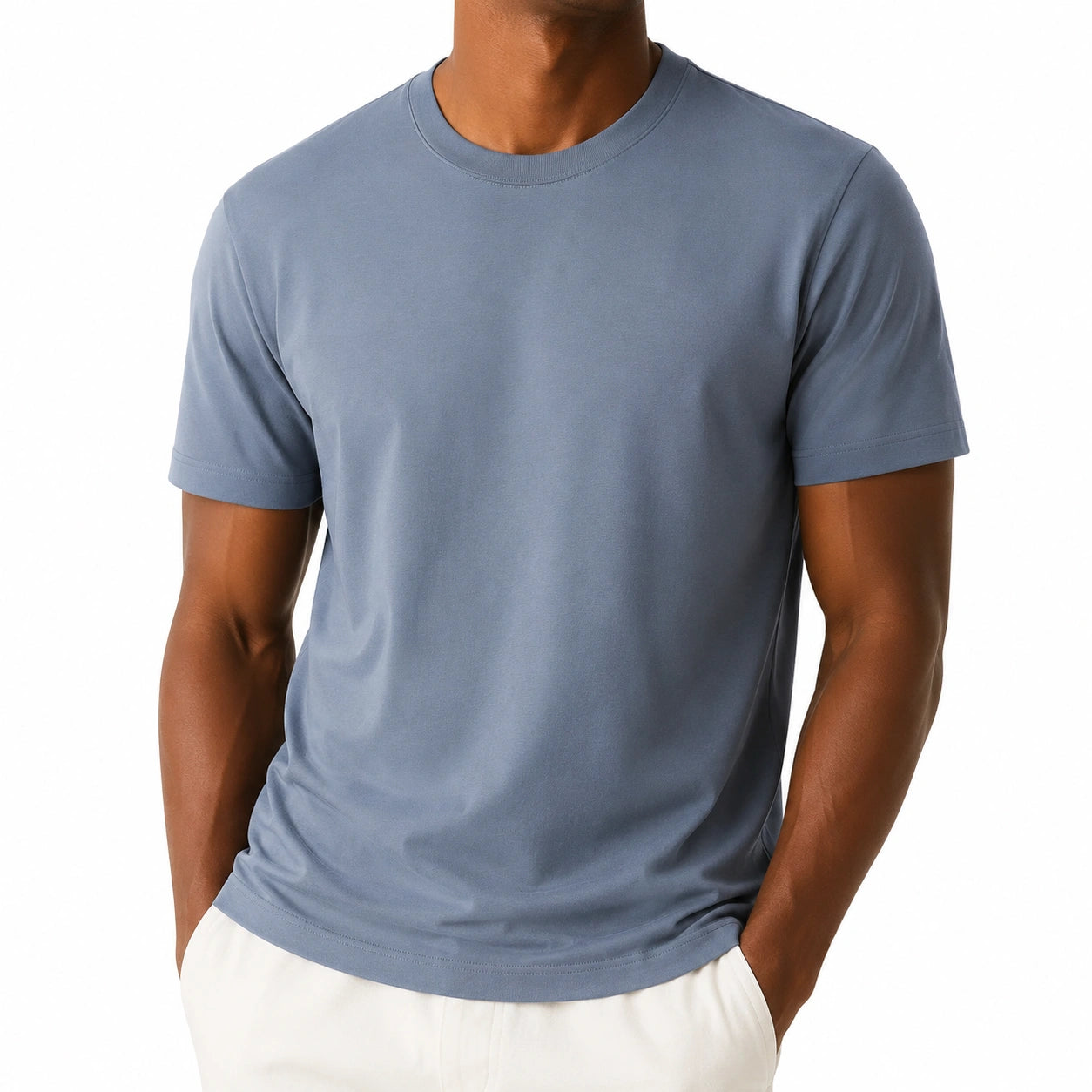 T-shirt uomo taglia L in tessuto a maglia blu ardesia - girocollo a maniche corte