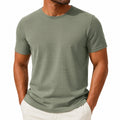 T-shirt uomo L verde salvia in tessuto a maglia fine a maniche corte girocollo casual