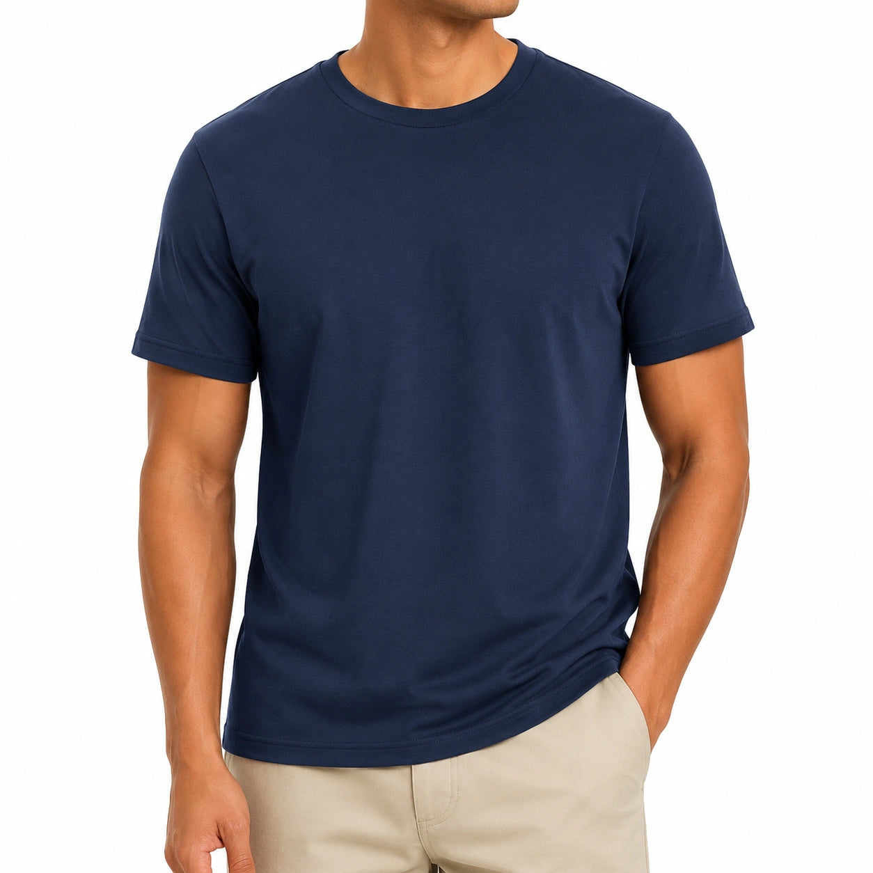 T-shirt da uomo taglia L in tessuto blu navy a maniche corte stile casual