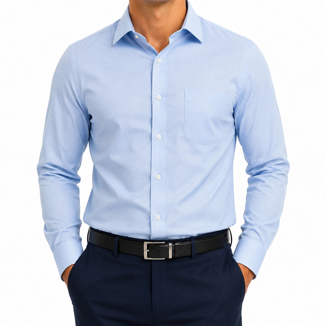 Camicia uomo taglia M in tessuto azzurro a maniche lunghe con taschino