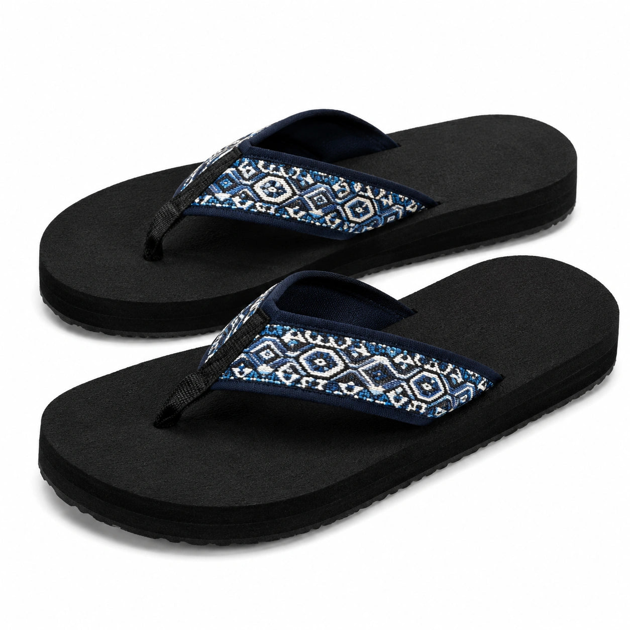 Infradito 38/39 con suola in schiuma nera e fascia tessile geometrica - casual estive
