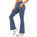 Pantaloni leggings donna taglia M blu elasticizzati a vita alta con tasche svasati