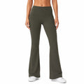 Leggings donna M in tessuto elasticizzato verde oliva a vita alta con gamba svasata