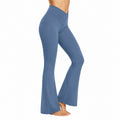 Leggings yoga donna taglia S in tessuto elasticizzato blu a vita alta con tasche e gamba svasata