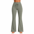 Pantaloni da donna taglia S in tessuto elasticizzato verde salvia a zampa con coulisse