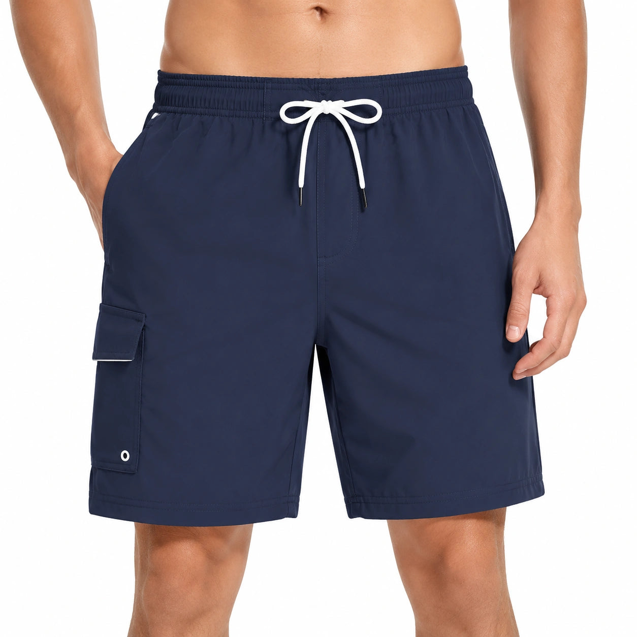 Costume da bagno uomo XL in tessuto blu navy con tasca cargo e coulisse
