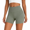 Shorts ciclista da donna M verde salvia in tessuto elasticizzato a vita alta con tasca laterale