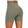 Short leggings donna M in tessuto elasticizzato verde oliva a vita alta per allenamento