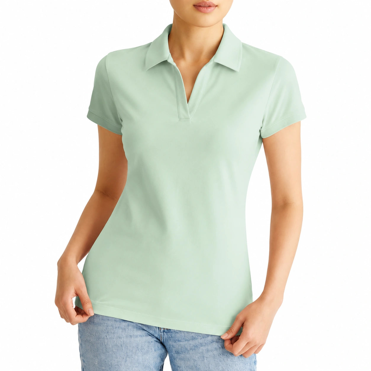 Polo da donna taglia S verde menta a maniche corte con colletto stile casual