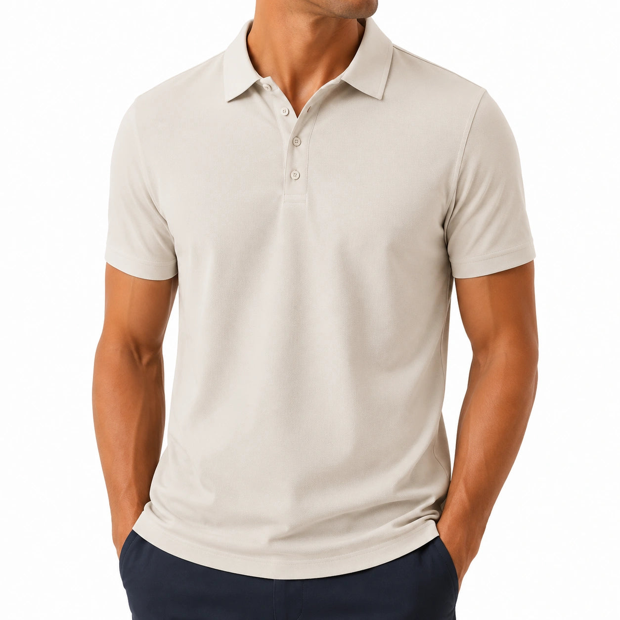 Polo uomo taglia M in tessuto a maglia beige a maniche corte