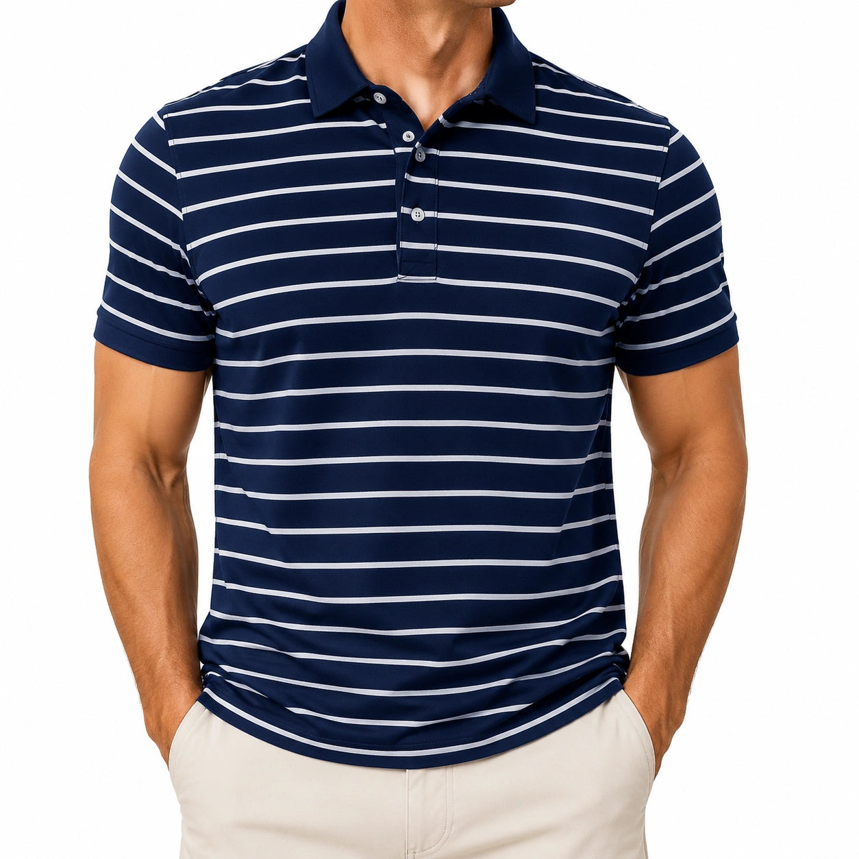 Polo da uomo taglia M in tessuto blu navy a righe stile casual