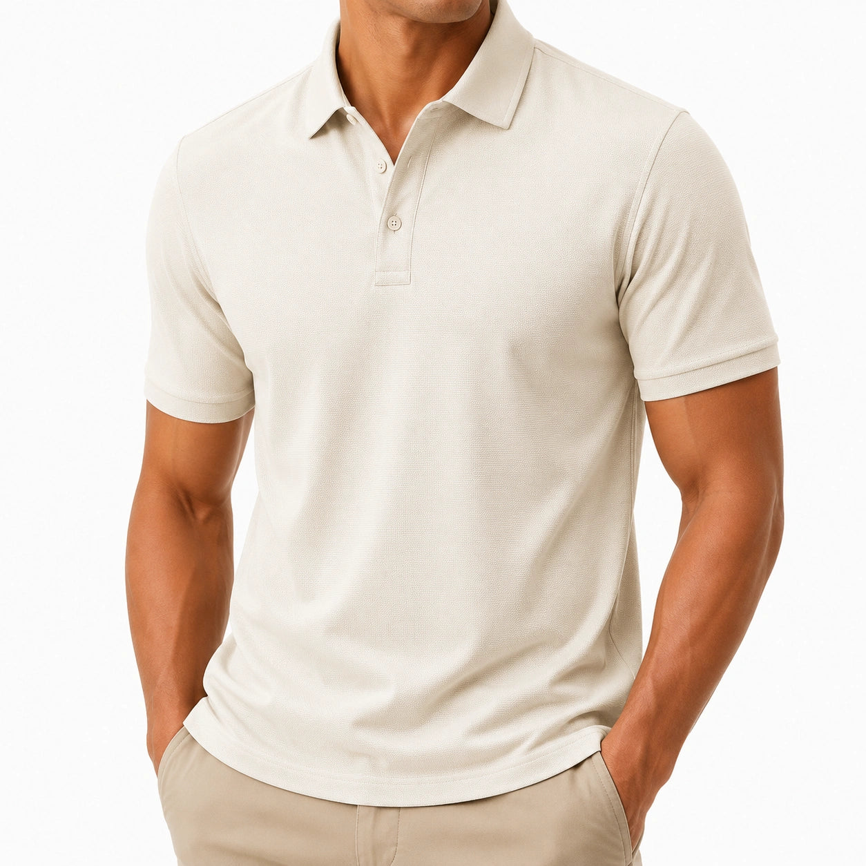 Polo uomo taglia M in tessuto a maglia avorio a maniche corte stile casual