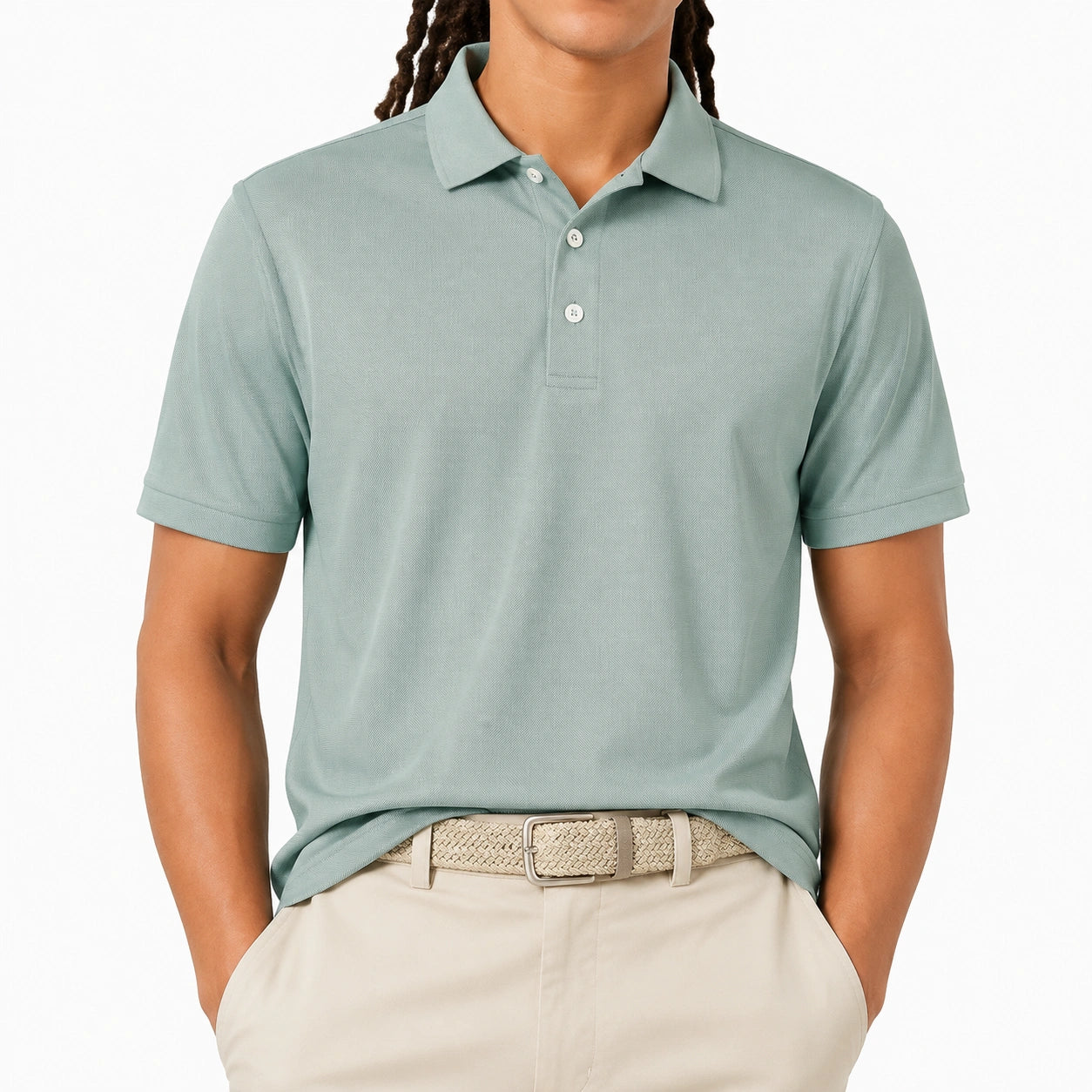 Polo da uomo taglia L verde salvia a maniche corte in tessuto piqué stile casual