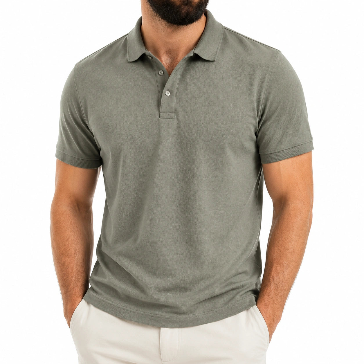 Polo da uomo taglia L in tessuto piqué verde salvia - manica corta stile casual