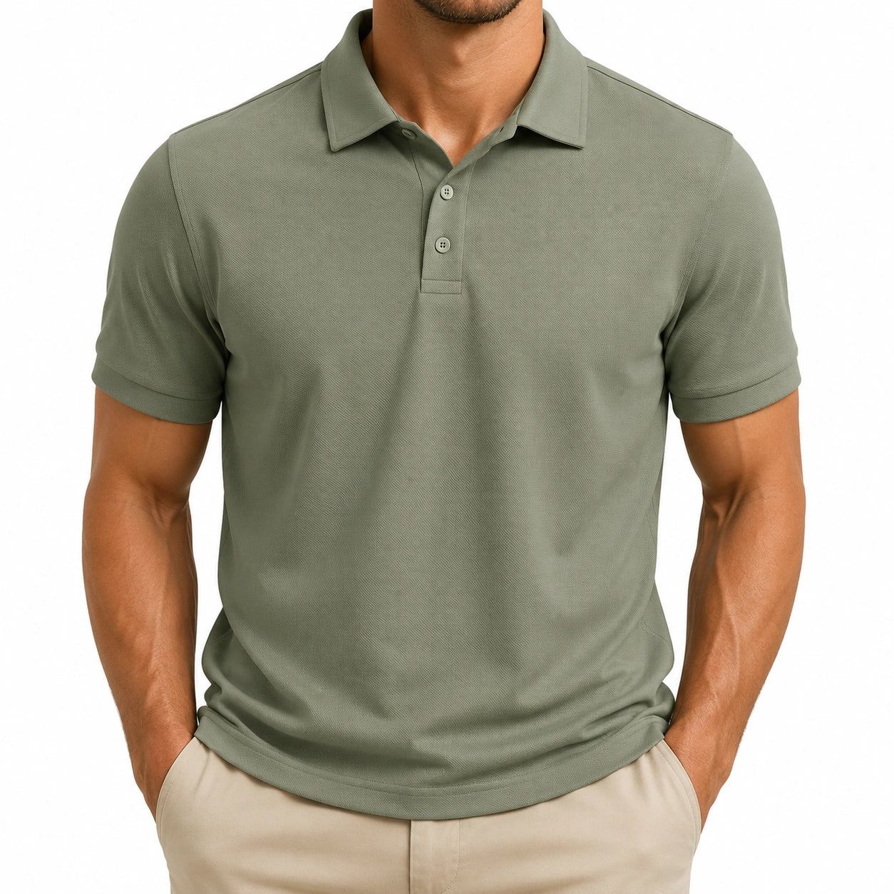 Polo uomo taglia L in tessuto piqué verde salvia a maniche corte stile casual