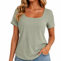 Maglietta donna S in tessuto a coste verde salvia - manica corta casual